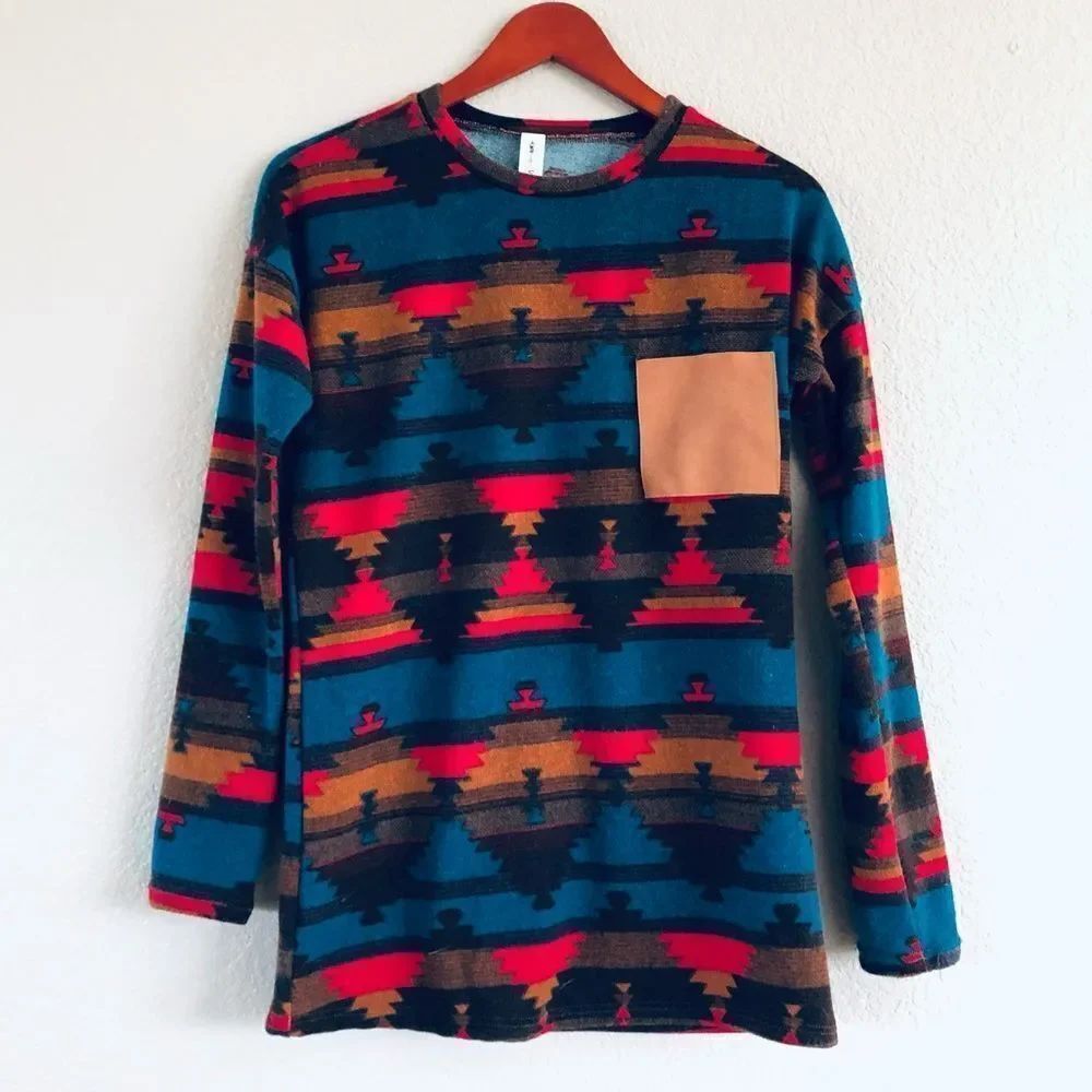 Aztec Southwest Tribal Pattern Long Sleeve Shirt Top